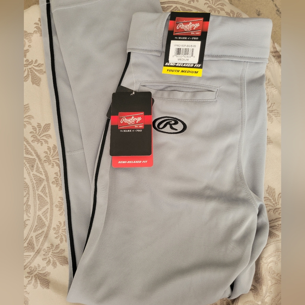 Rawlings Light Gray Youth Baseball Pants with Black Trim